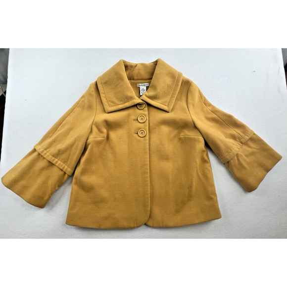 Laura Ashley Woman Classic Road‎ Short Jacket M Mustard Bell Sleeves 3 Button - Picture 1 of 6